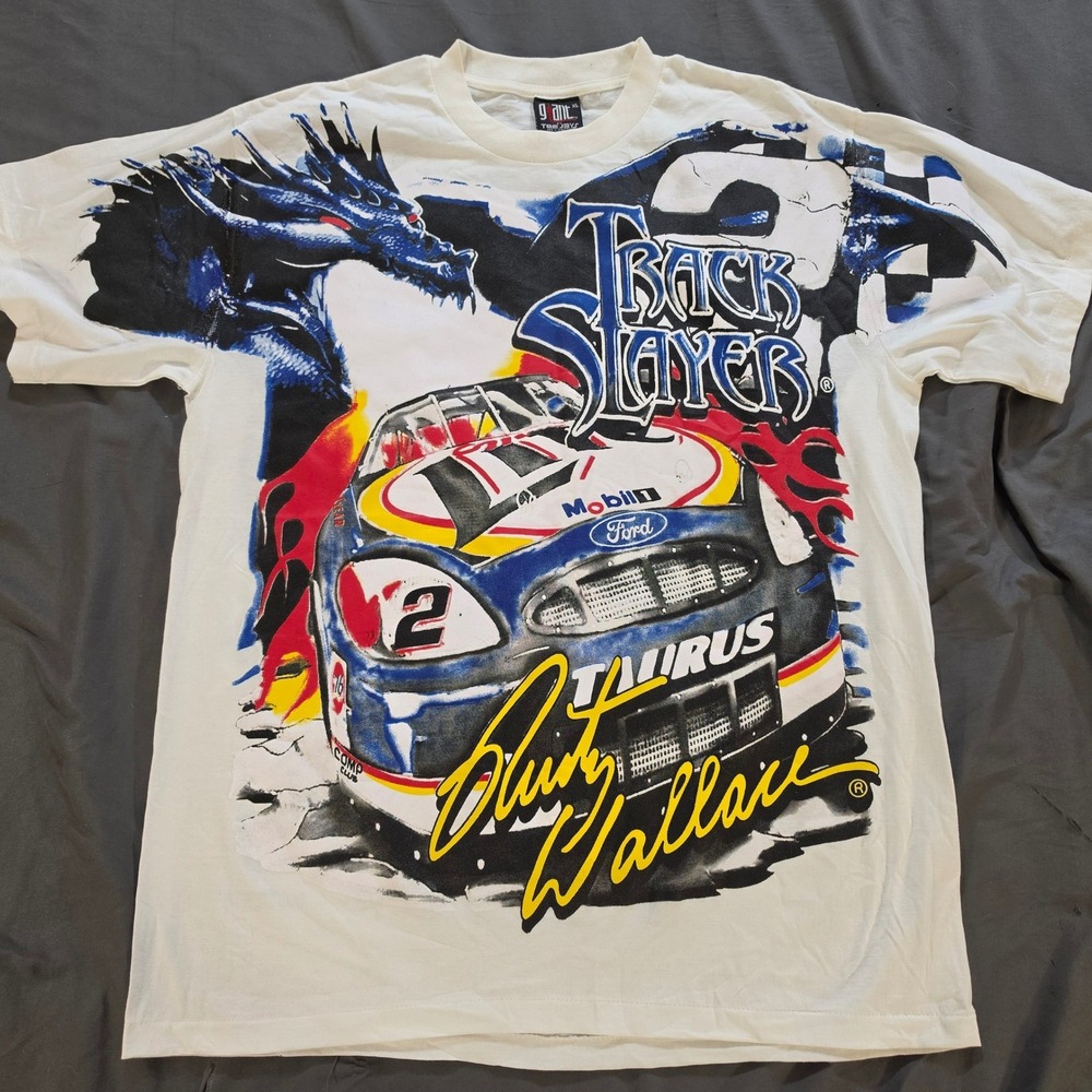 Vintage Rusty Wallace NASCAR T-Shirt Giant Track Slayer Dragon All Over Print XL